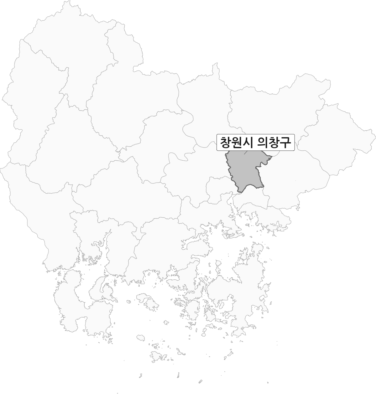 경상남도 범위 내 창원시 의창구 행정구역 경계 지도