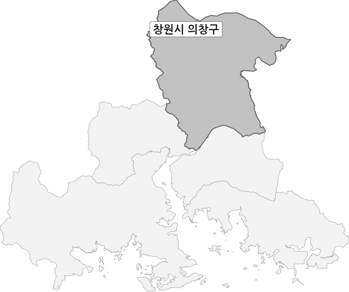 경상남도 창원시 범위 내 의창구 행정구역 경계 지도