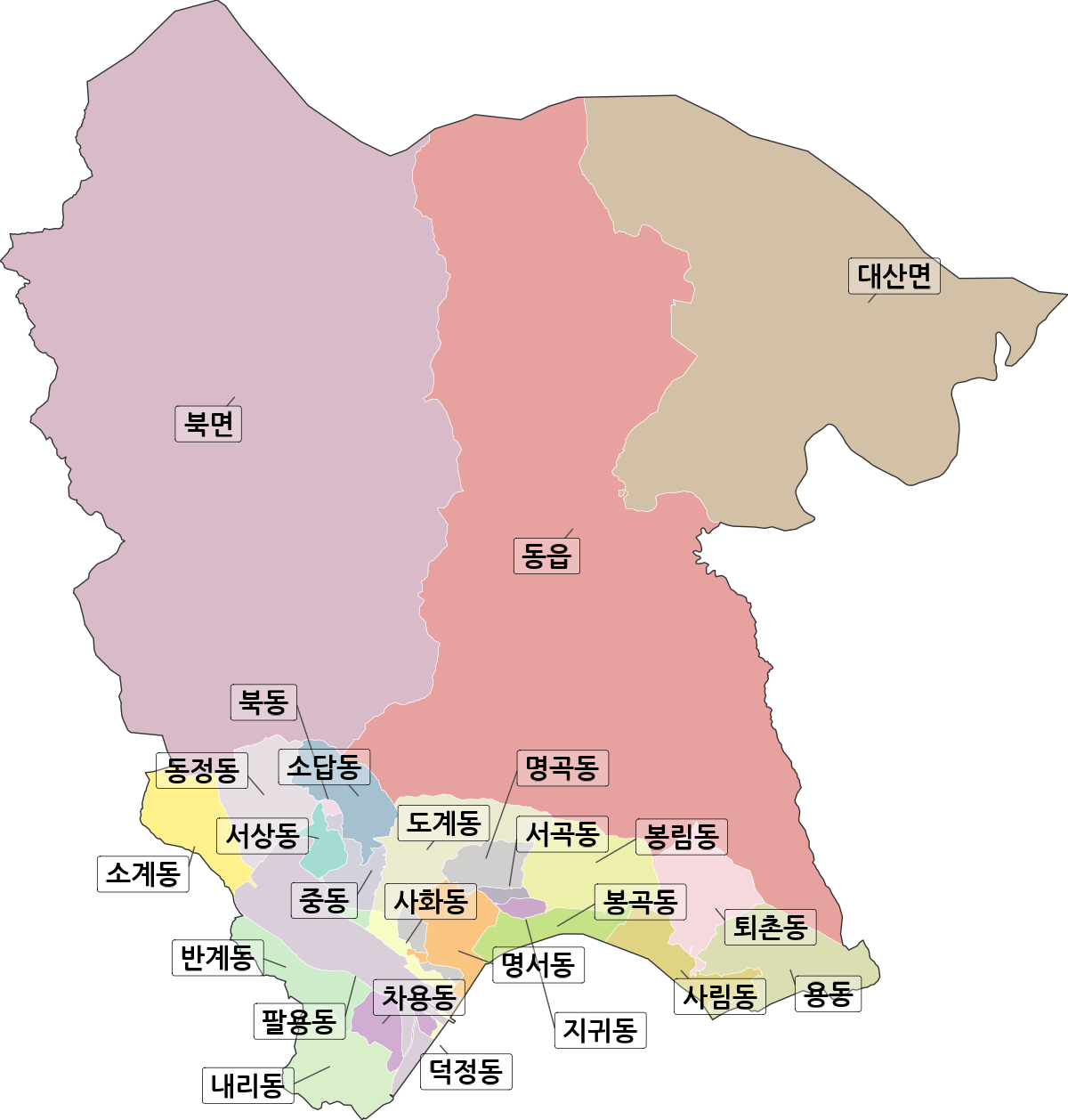 경상남도 창원시 의창구 법정동 행정구역 경계 지도