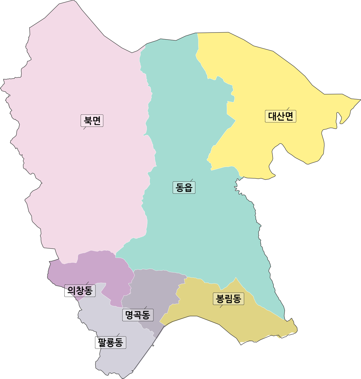 경상남도 창원시 의창구 행정동 행정구역 경계 지도
