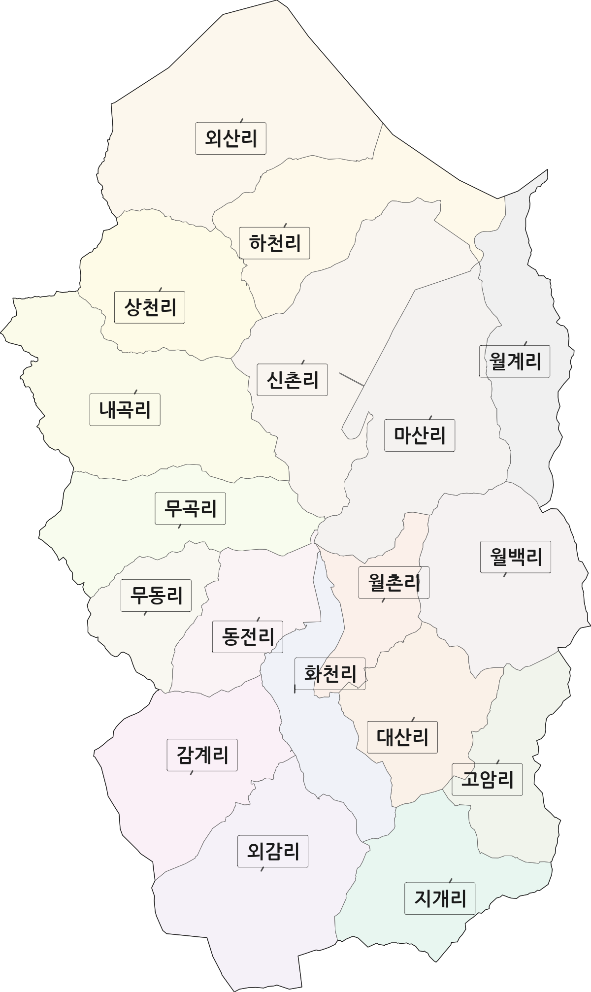 경상남도 창원시 의창구 북면 법정동 리 구분 행정구역 경계 지도