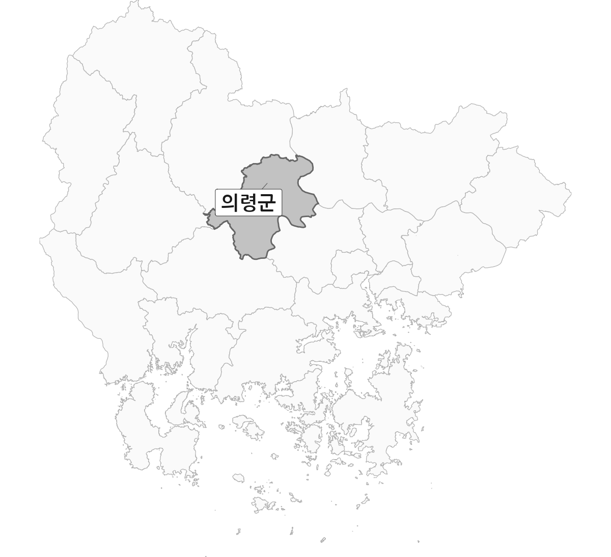 경상남도 범위 내 의령군 행정구역 경계 지도