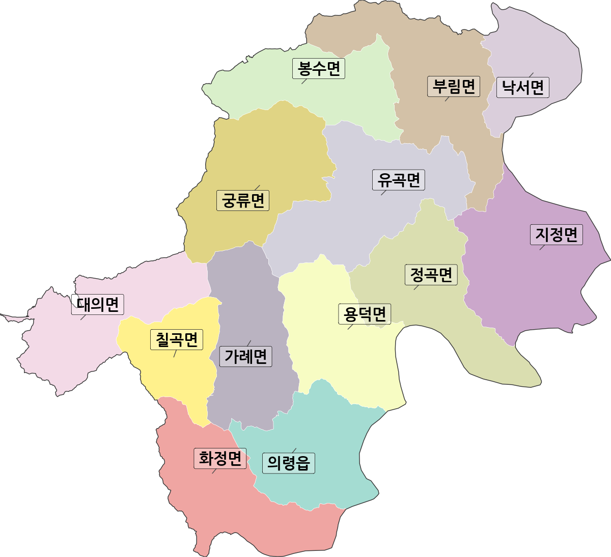 경상남도 의령군 법정동 행정구역 경계 지도