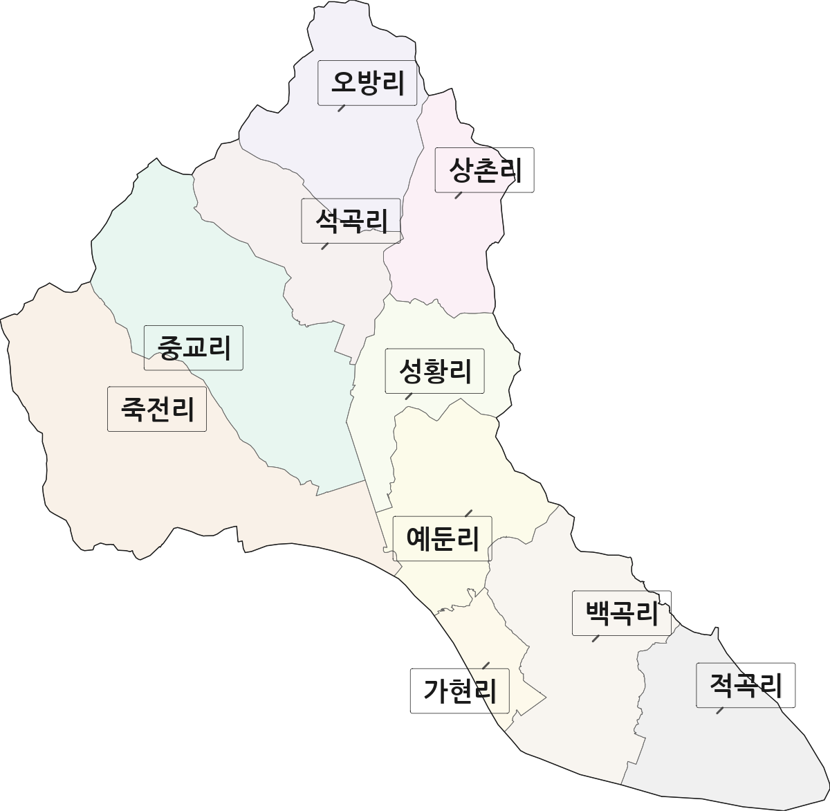 경상남도 의령군 정곡면 법정동 리 구분 행정구역 경계 지도