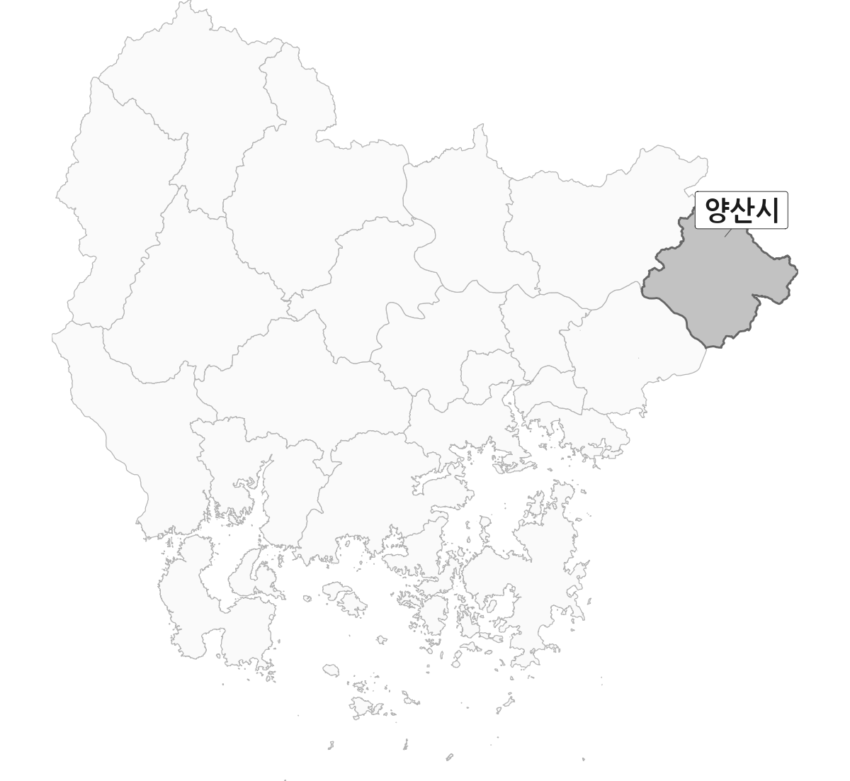 경상남도 범위 내 양산시 행정구역 경계 지도