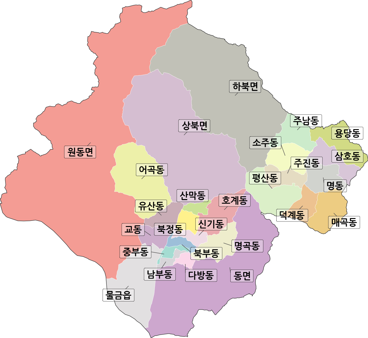 경상남도 양산시 법정동 행정구역 경계 지도
