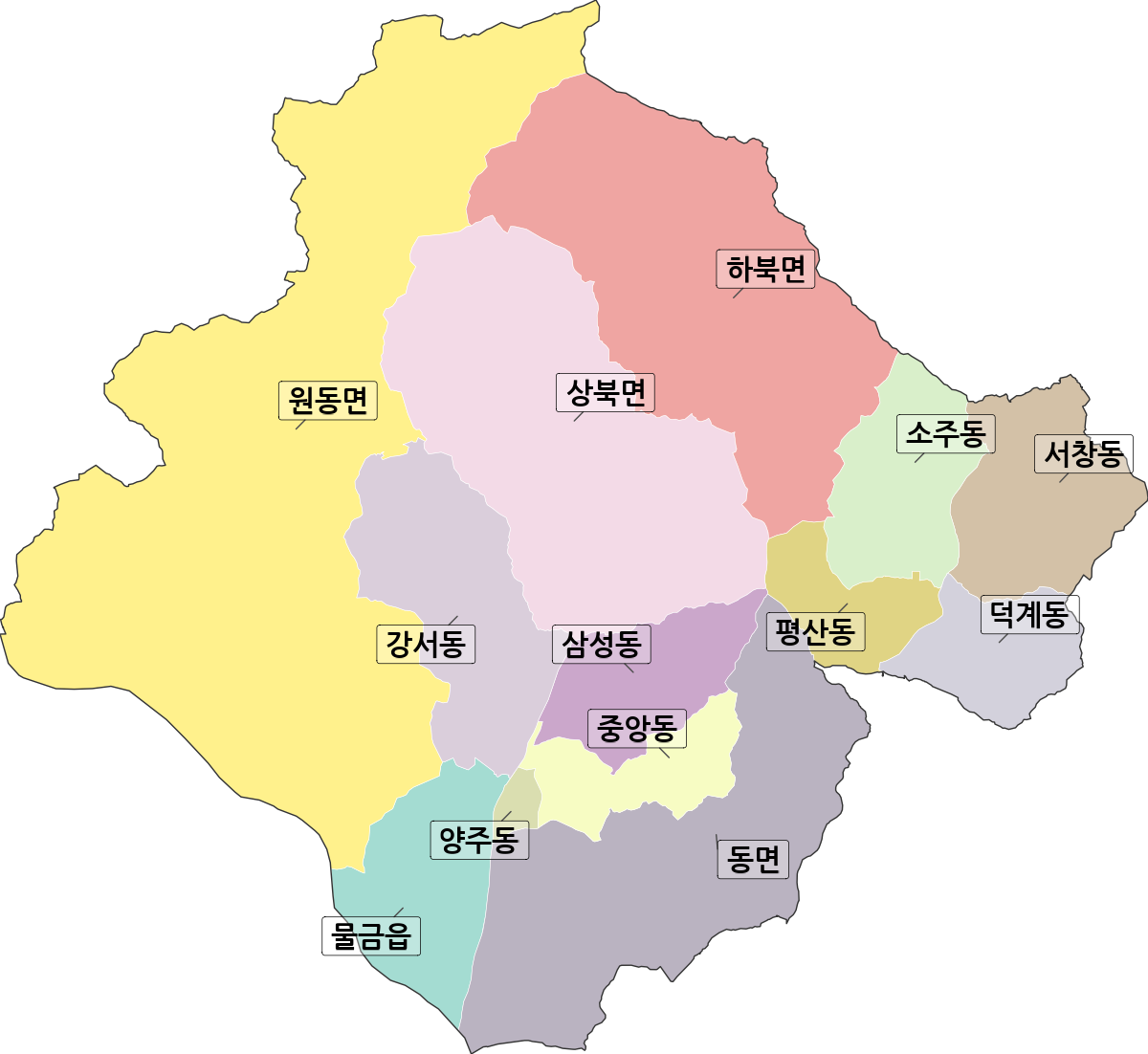 경상남도 양산시 행정동 행정구역 경계 지도