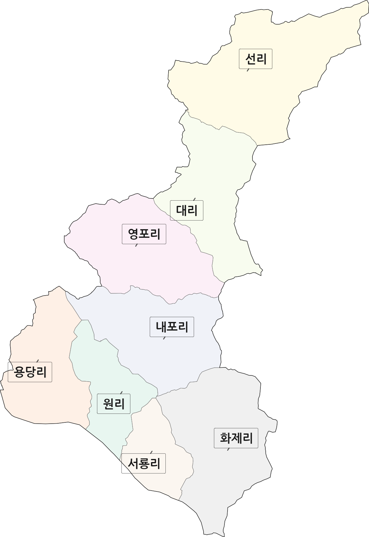 경상남도 양산시 원동면 법정동 리 구분 행정구역 경계 지도