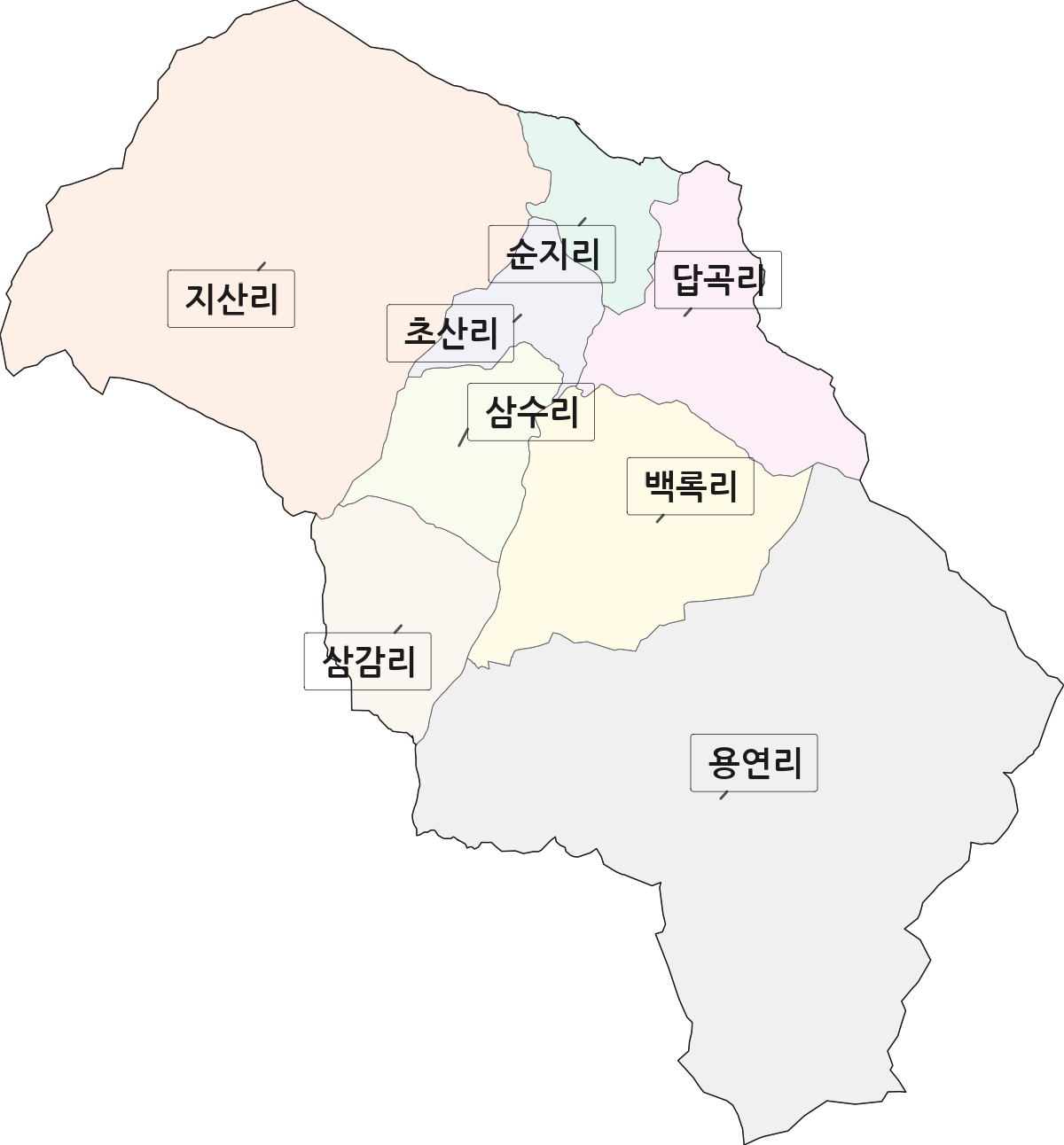 경상남도 양산시 하북면 법정동 리 구분 행정구역 경계 지도
