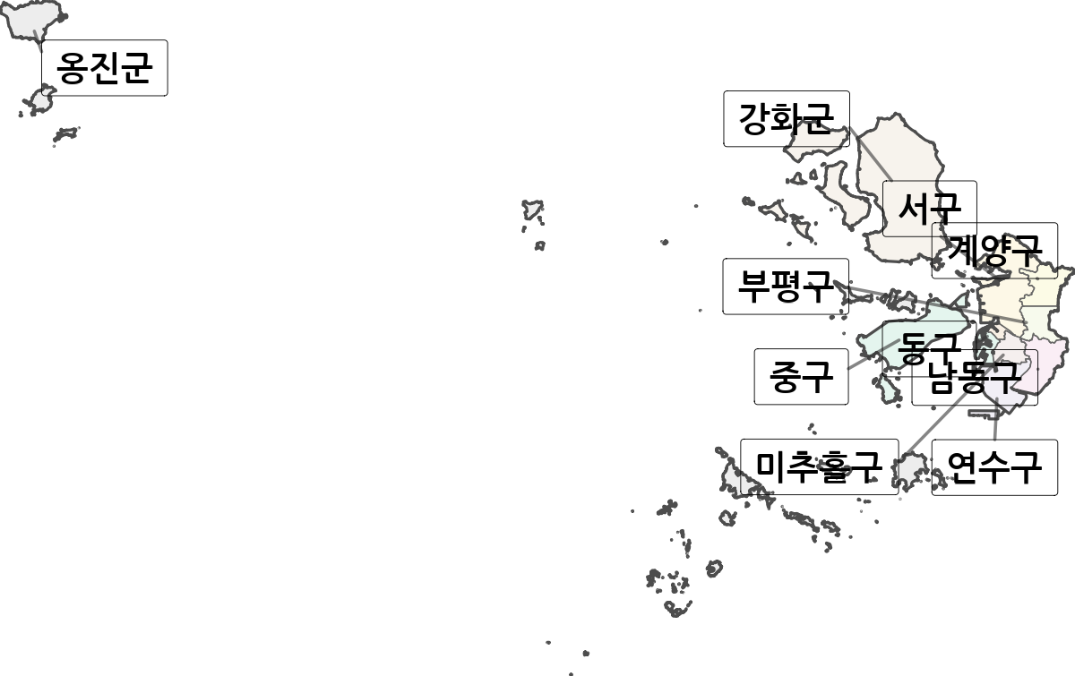 인천광역시 행정구역 경계 지도