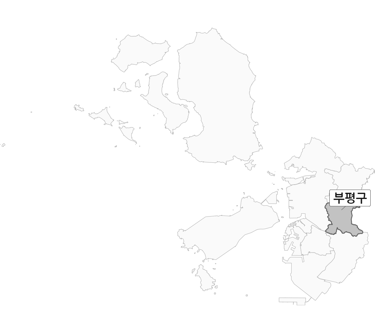 인천광역시 범위 내 부평구 행정구역 경계 지도 옹진군 제외 버전