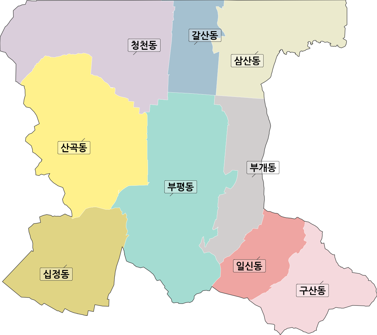 인천광역시 부평구 법정동 행정구역 경계 지도