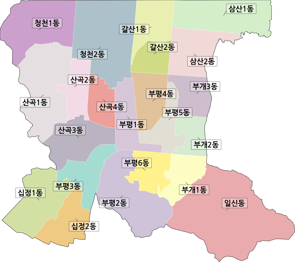 인천광역시 부평구 행정동 행정구역 경계 지도