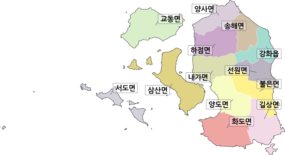 인천광역시 강화군 행정동 행정구역 경계 지도
