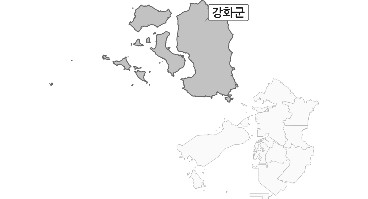 인천광역시 범위 내 강화군 행정구역 경계 지도 옹진군 제외 버전