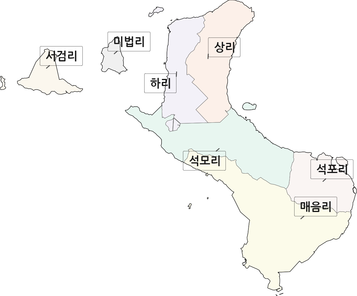 인천광역시 강화군 삼산면 법정동 리 구분 행정구역 경계 지도