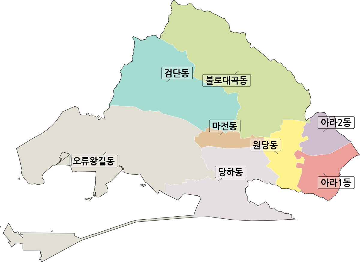 인천광역시 검단구 행정동 행정구역 경계 지도