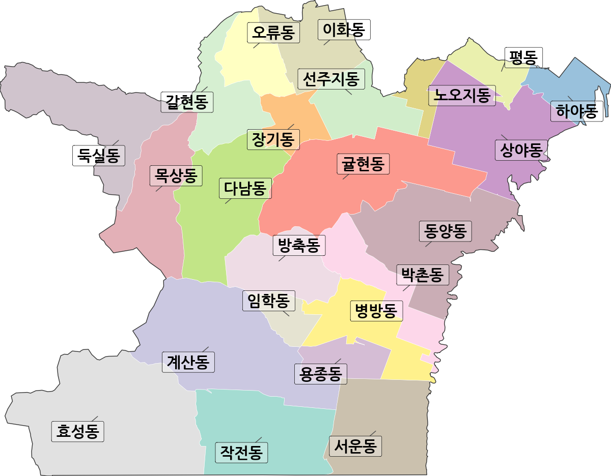인천광역시 계양구 법정동 행정구역 경계 지도