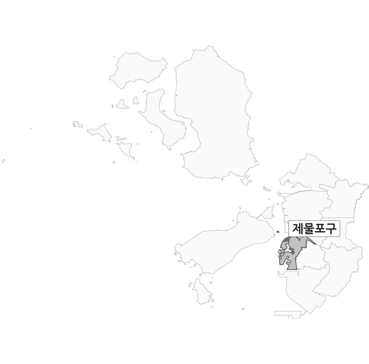 인천광역시 범위 내 제물포구 행정구역 경계 지도 옹진군 제외 버전