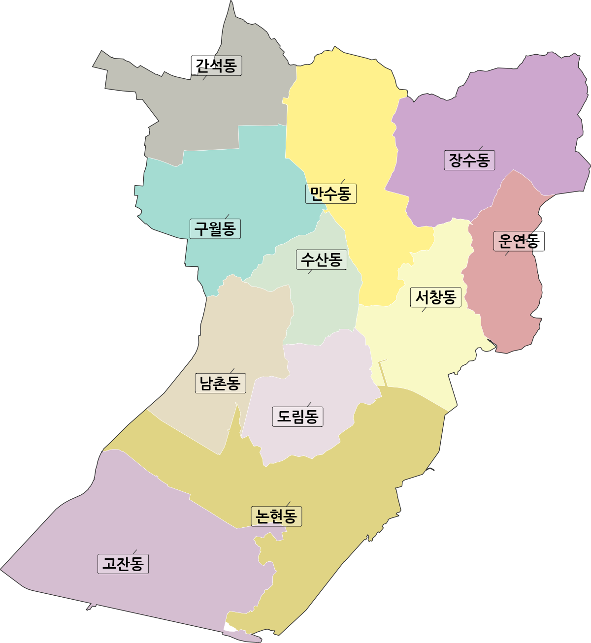 인천광역시 남동구 법정동 행정구역 경계 지도