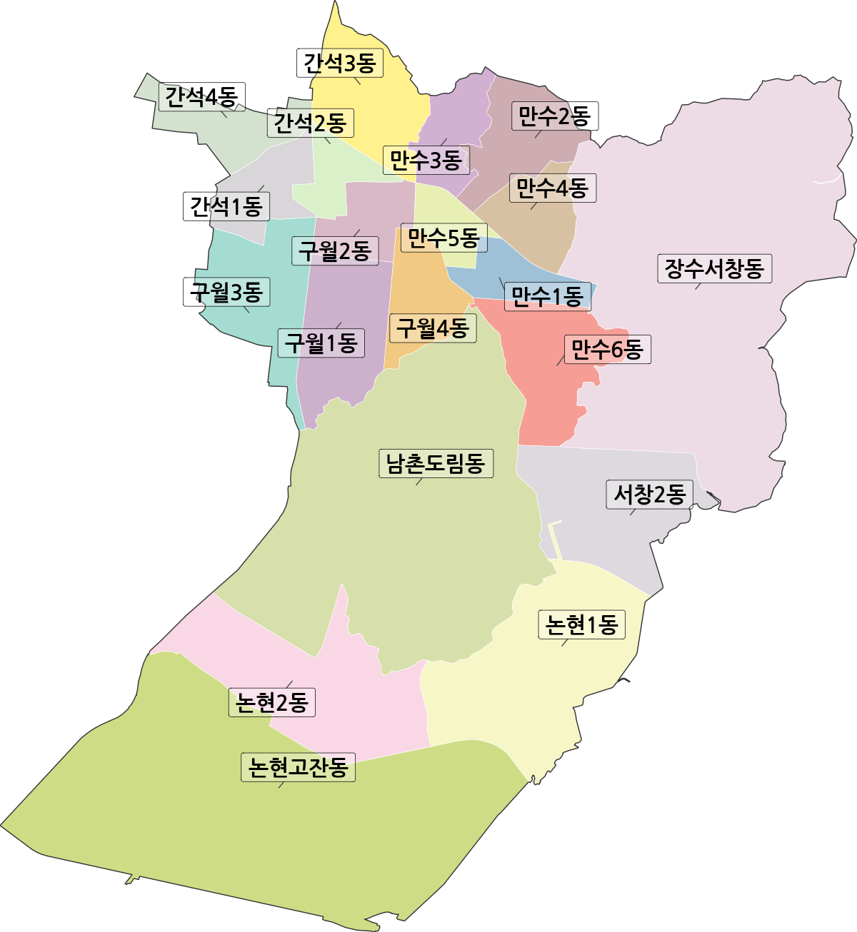 인천광역시 남동구 행정동 행정구역 경계 지도
