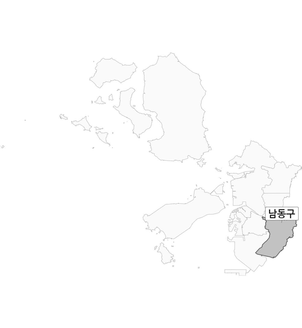 인천광역시 범위 내 남동구 행정구역 경계 지도 옹진군 제외 버전