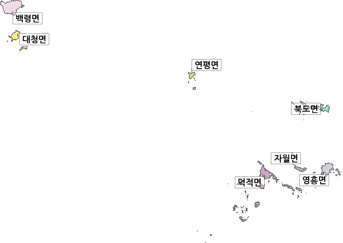 인천광역시 옹진군 법정동 행정구역 경계 지도
