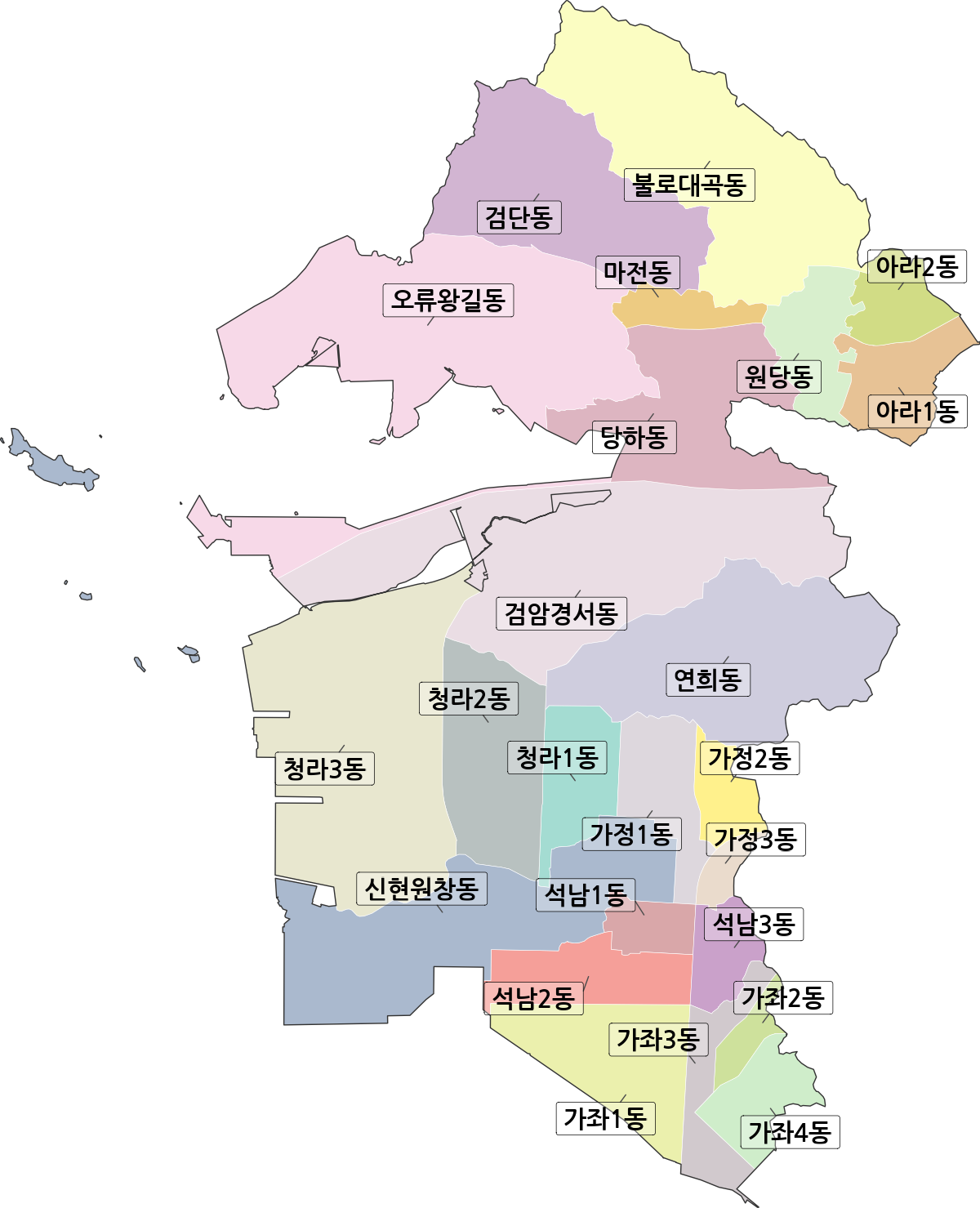 인천광역시 서구 행정동 행정구역 경계 지도