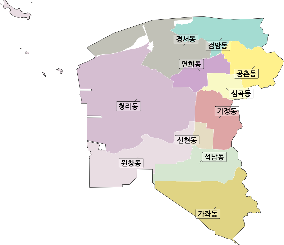 인천광역시 서해구 법정동 행정구역 경계 지도