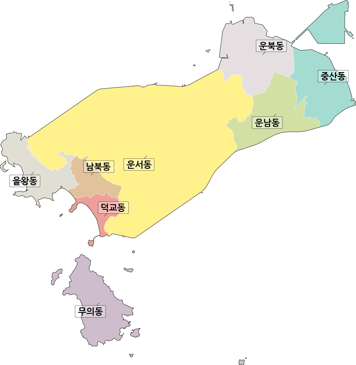 인천광역시 영종구 법정동 행정구역 경계 지도