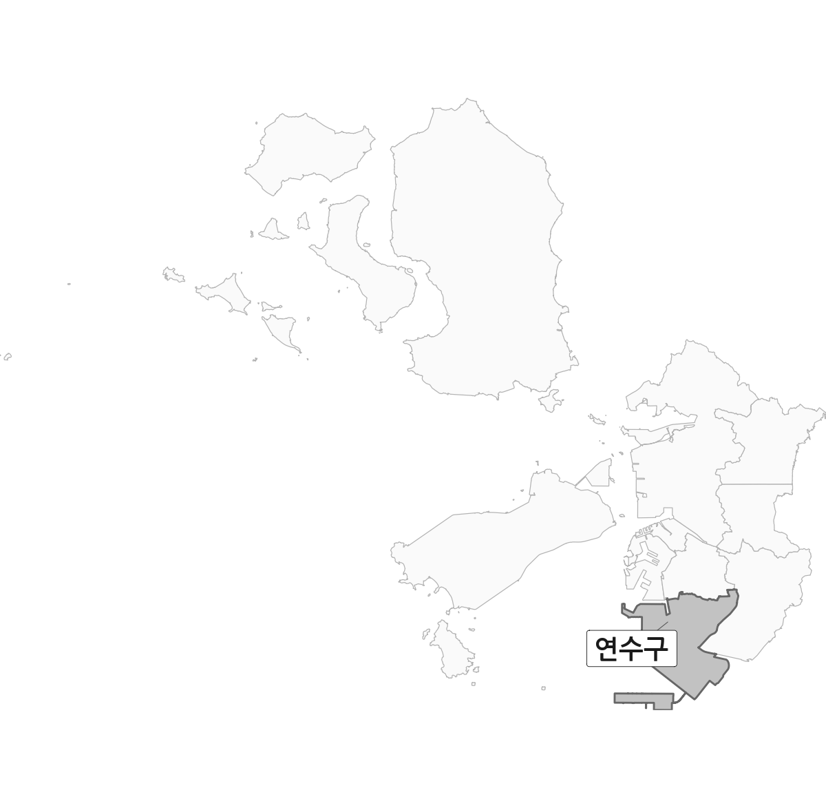 인천광역시 범위 내 연수구 행정구역 경계 지도 옹진군 제외 버전