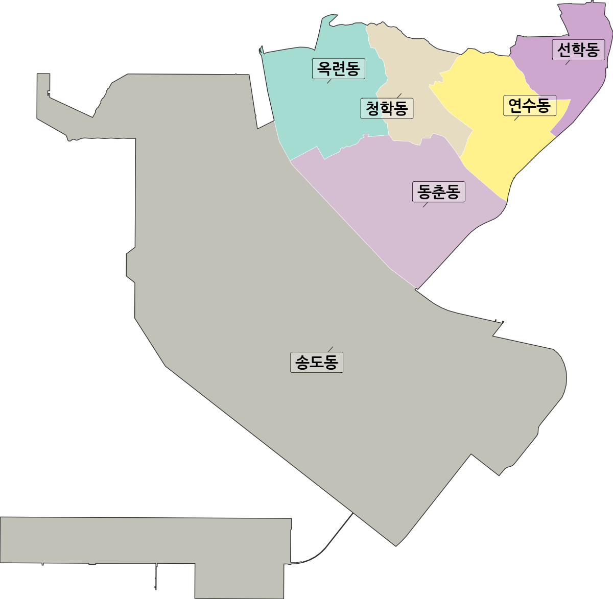 인천광역시 연수구 법정동 행정구역 경계 지도