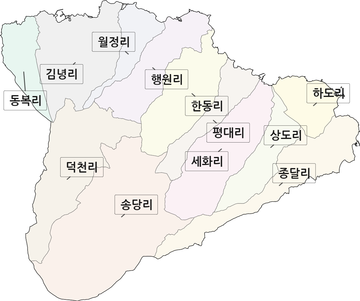 제주특별자치도 제주시 구좌읍 법정동 리 구분 행정구역 경계 지도