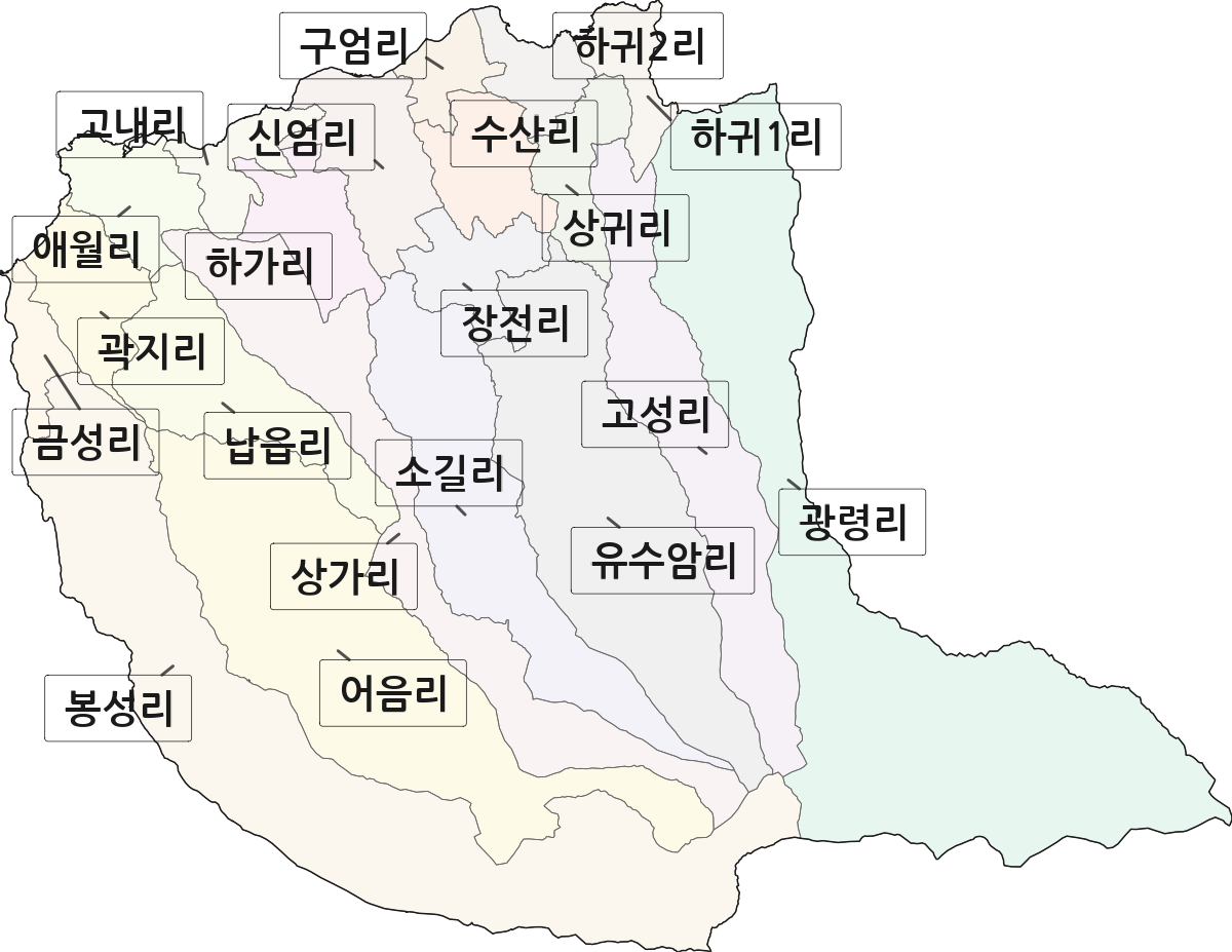 제주특별자치도 제주시 애월읍 법정동 리 구분 행정구역 경계 지도