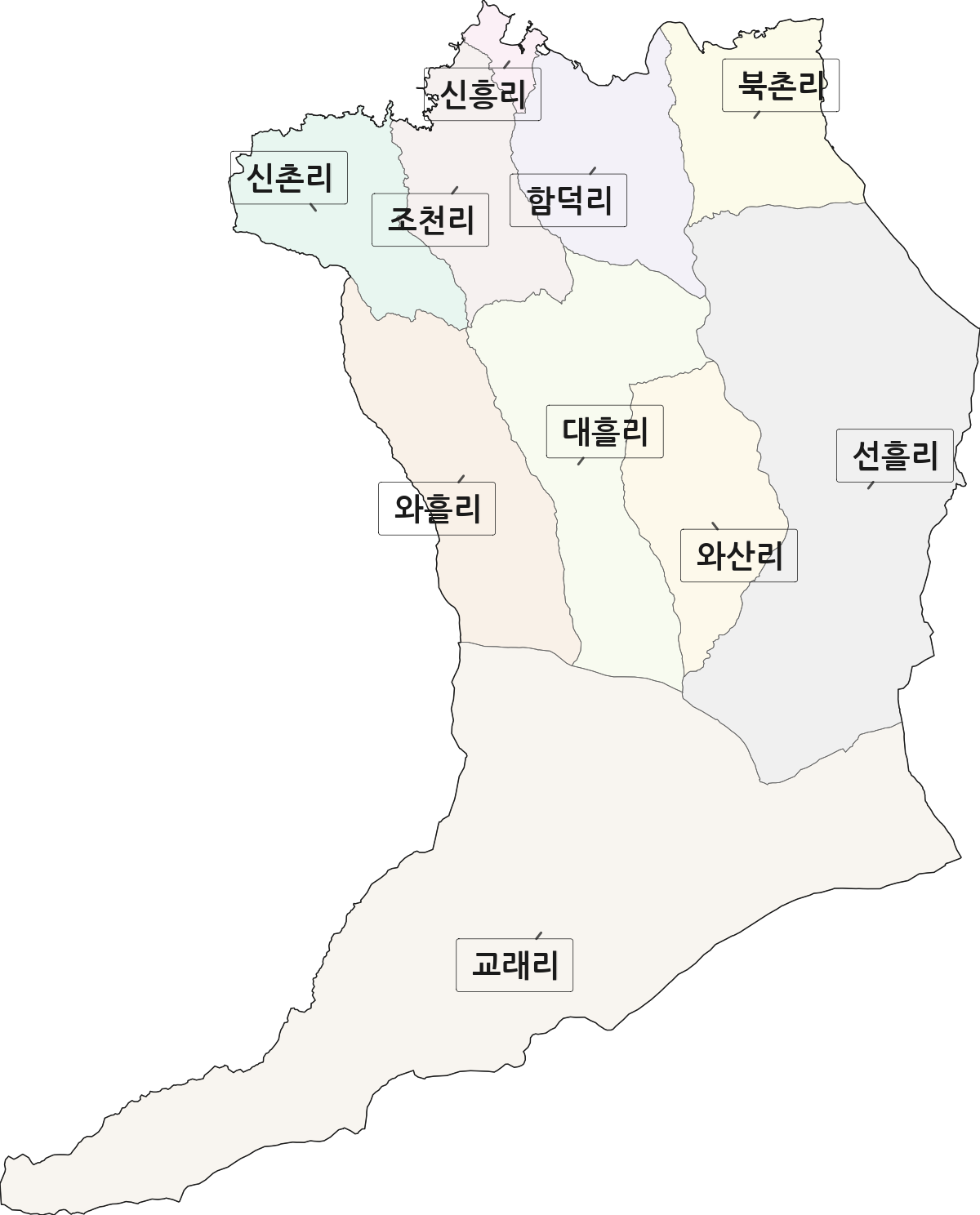 제주특별자치도 제주시 조천읍 법정동 리 구분 행정구역 경계 지도
