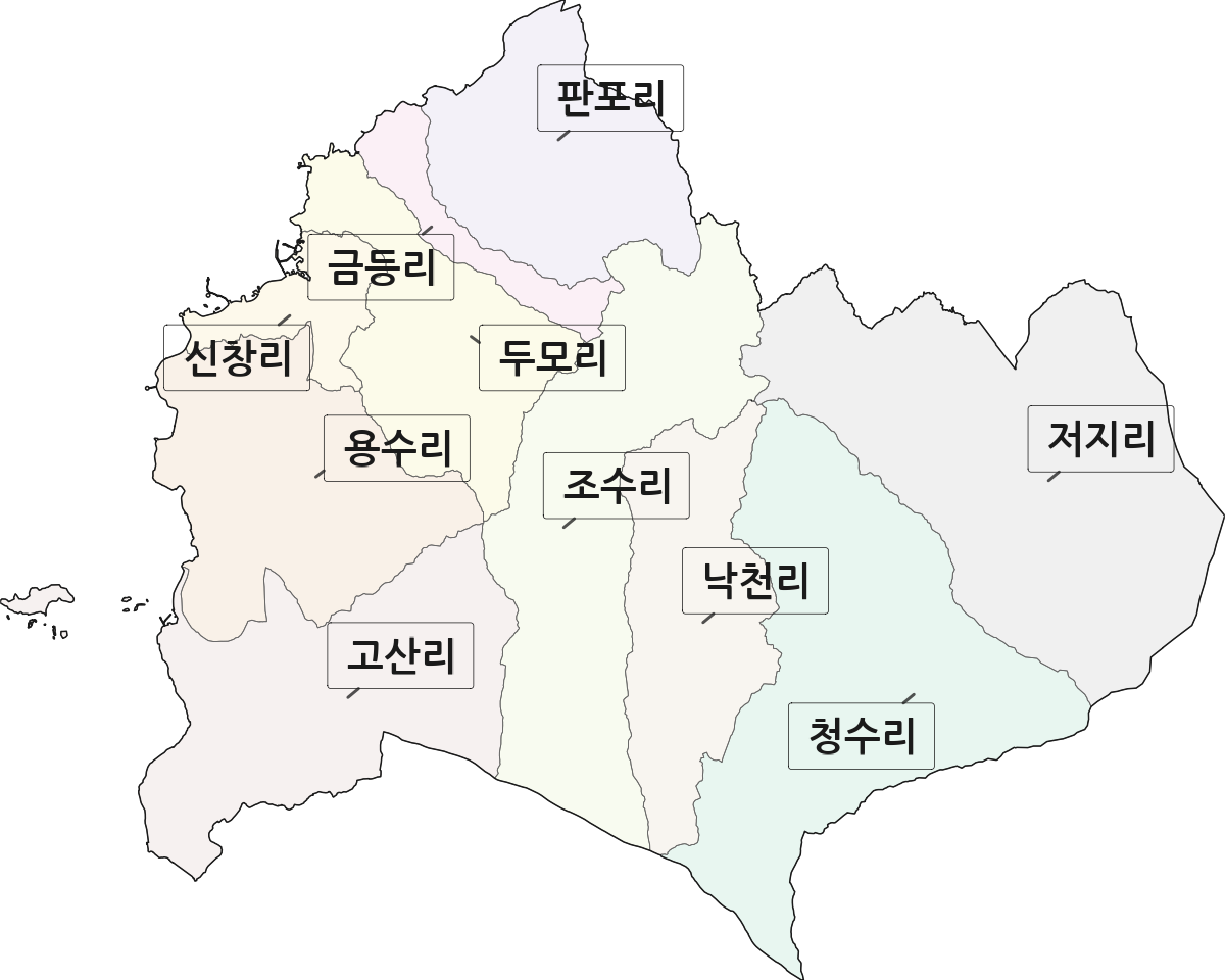 제주특별자치도 제주시 한경면 법정동 리 구분 행정구역 경계 지도