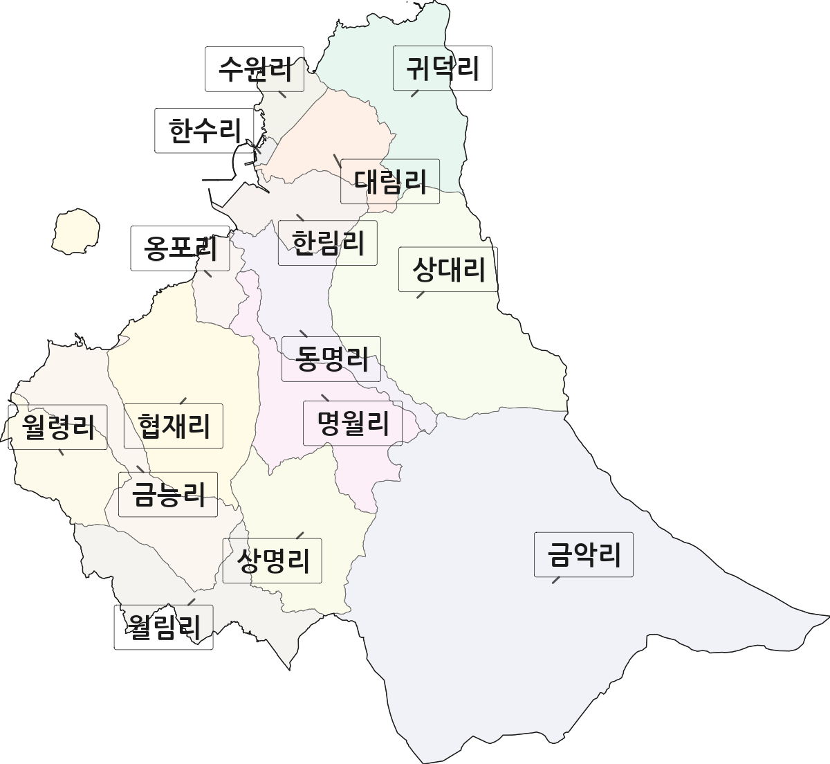 제주특별자치도 제주시 한림읍 법정동 리 구분 행정구역 경계 지도