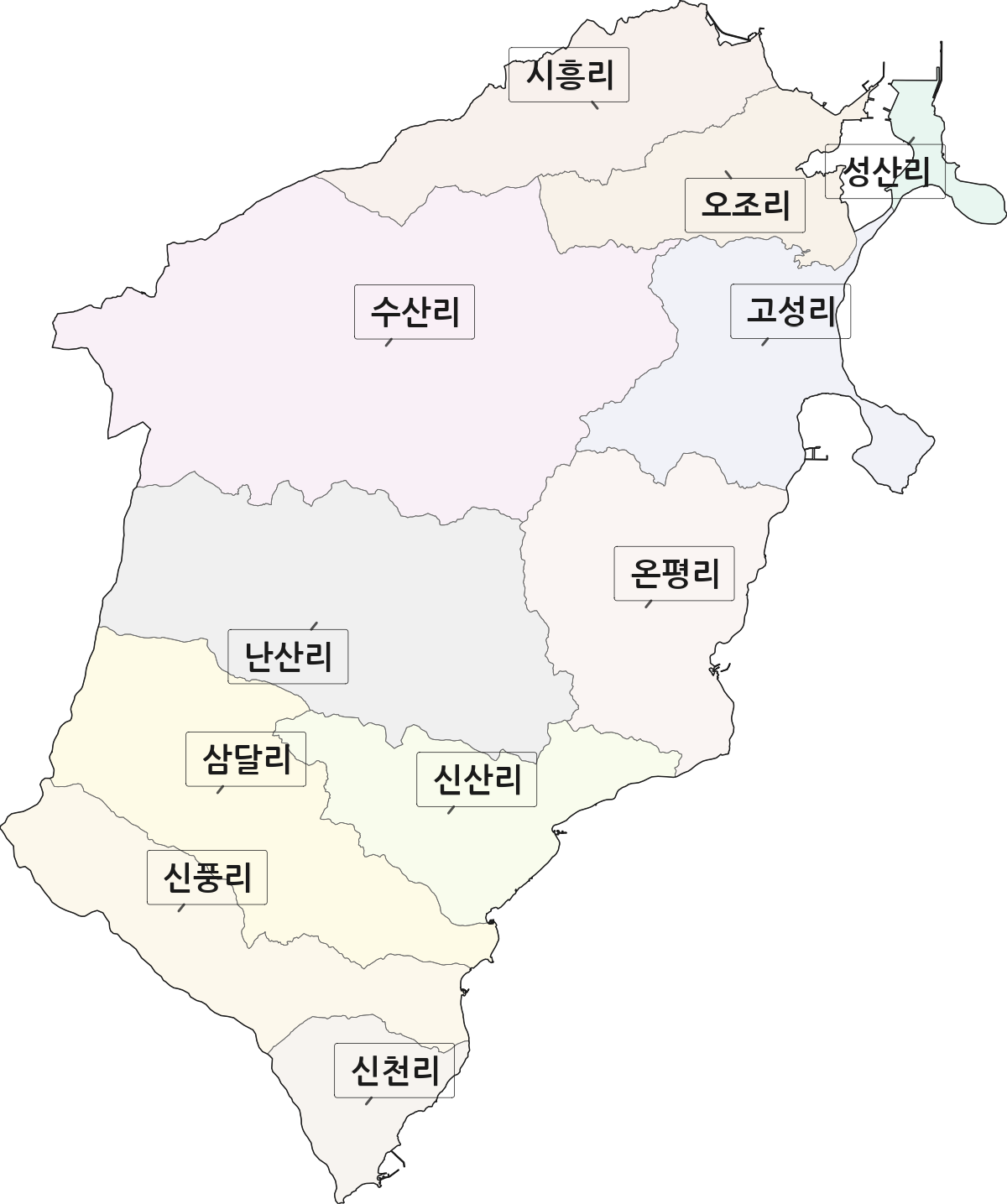 제주특별자치도 서귀포시 성산읍 법정동 리 구분 행정구역 경계 지도