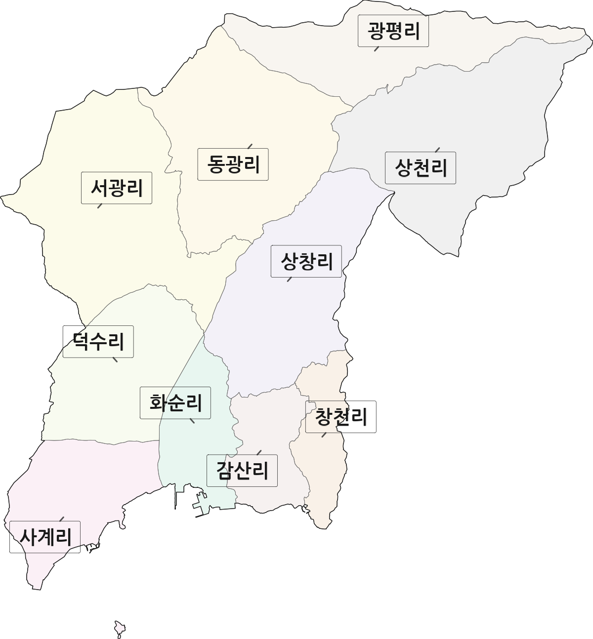 제주특별자치도 서귀포시 안덕면 법정동 리 구분 행정구역 경계 지도