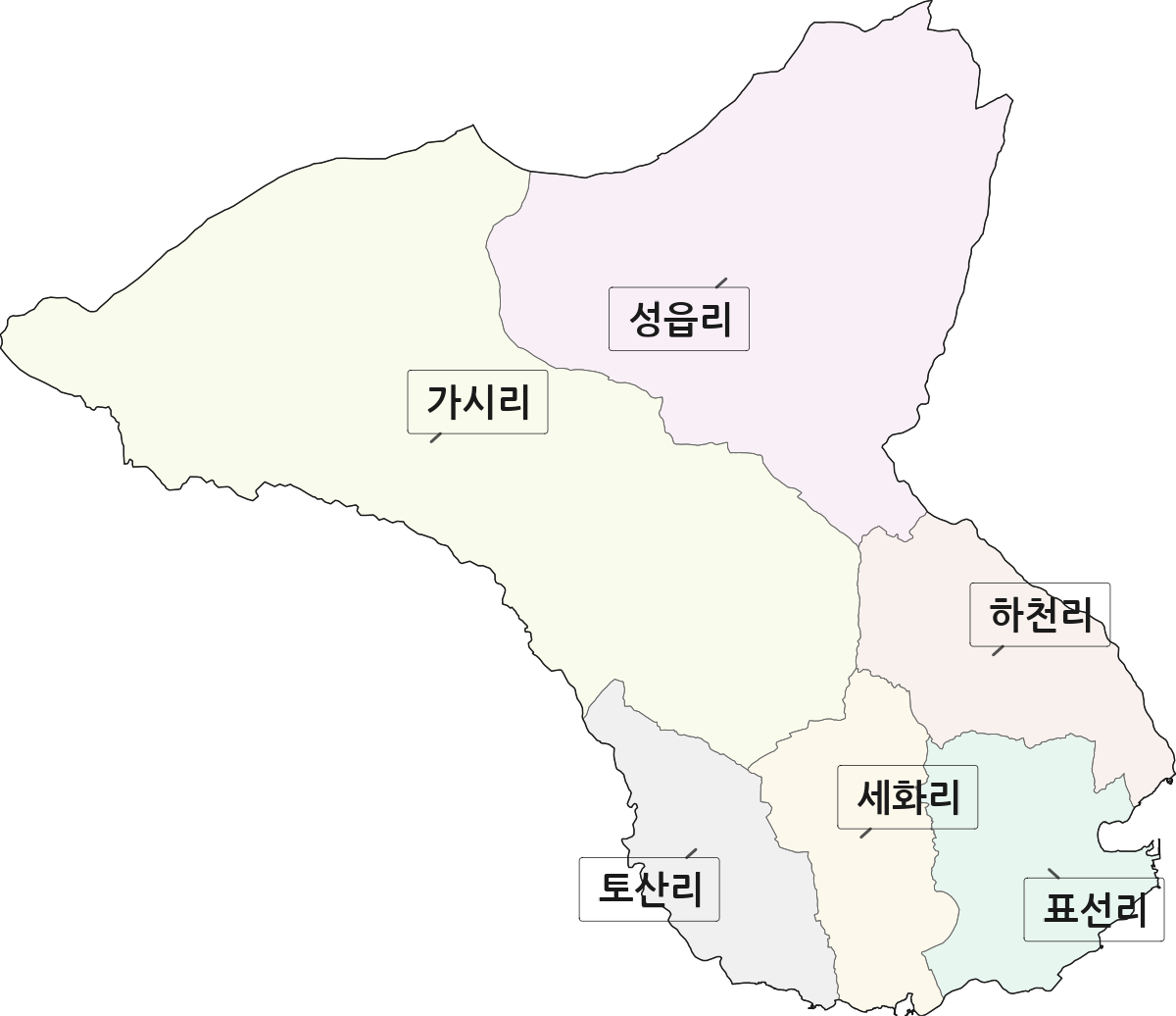 제주특별자치도 서귀포시 표선면 법정동 리 구분 행정구역 경계 지도