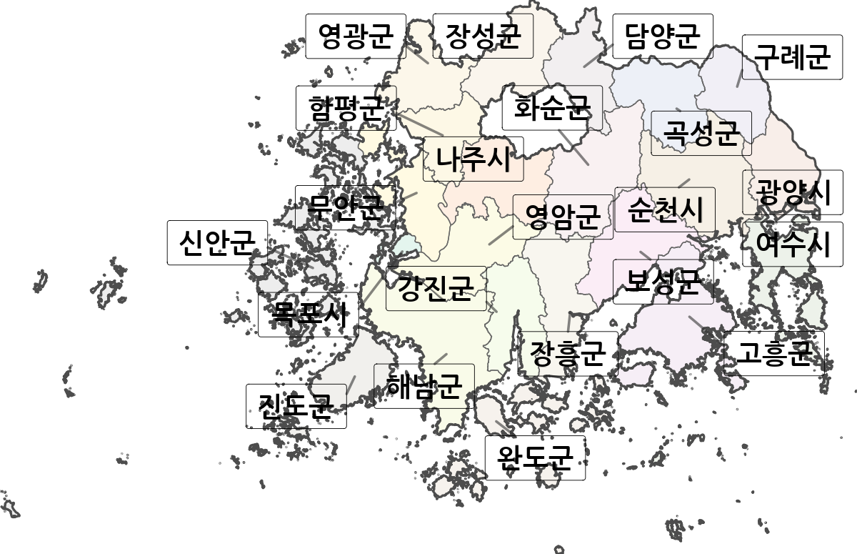 전라남도 행정구역 경계 지도