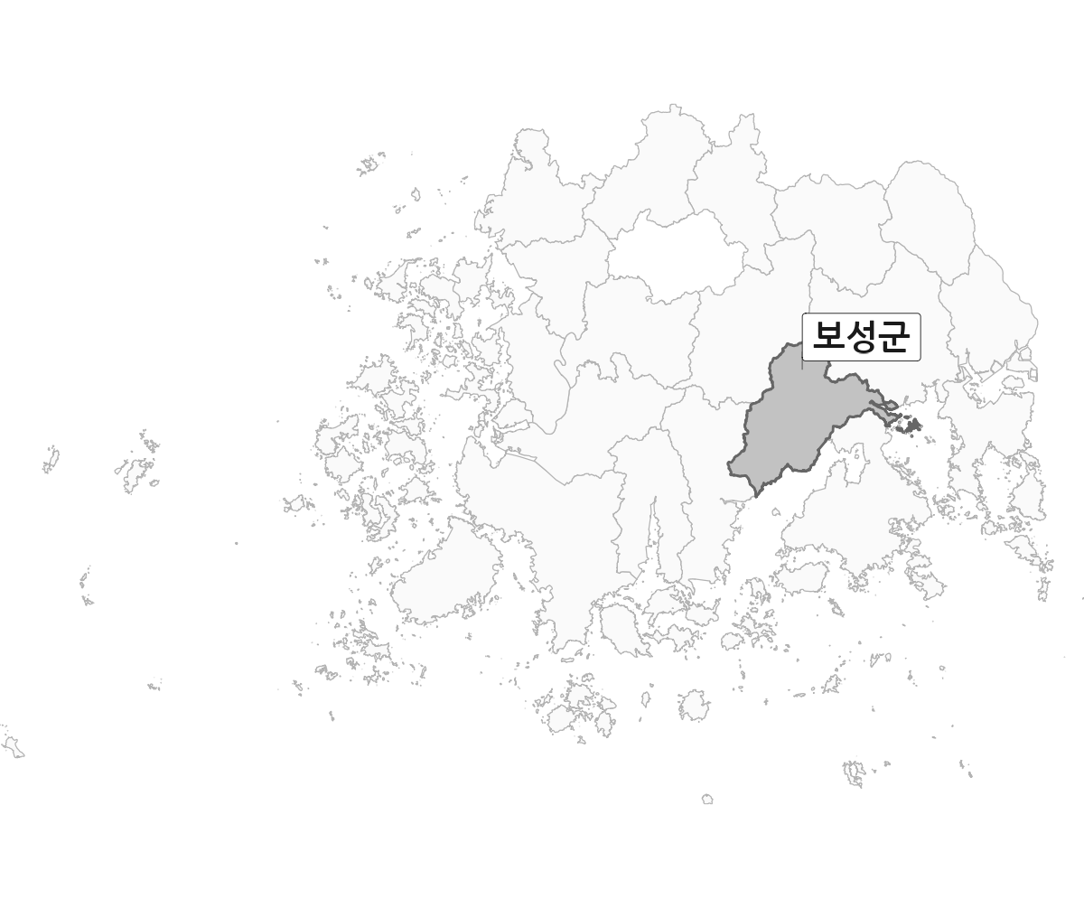 전라남도 범위 내 보성군 행정구역 경계 지도