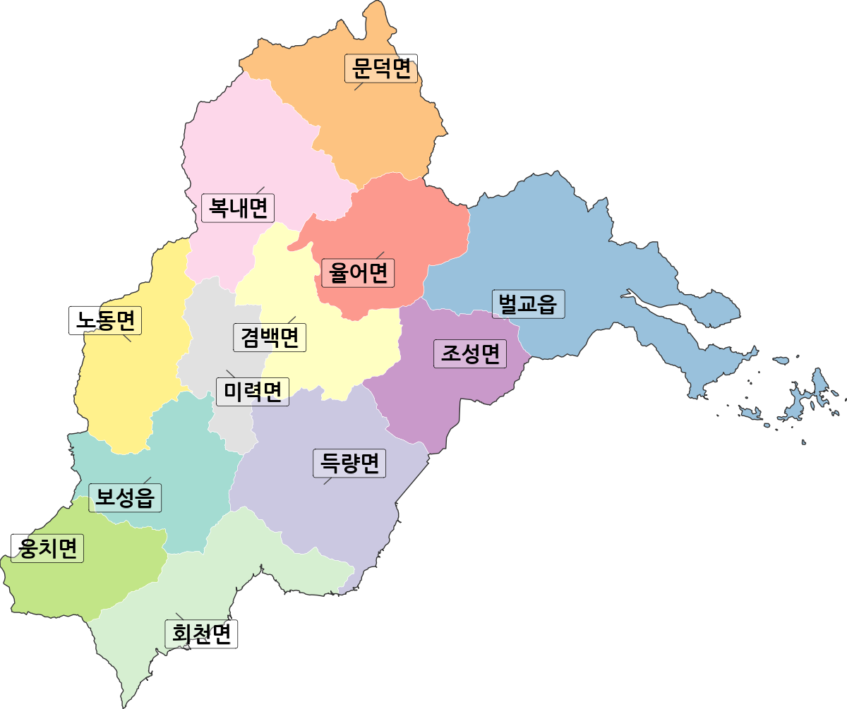 전라남도 보성군 법정동 행정구역 경계 지도