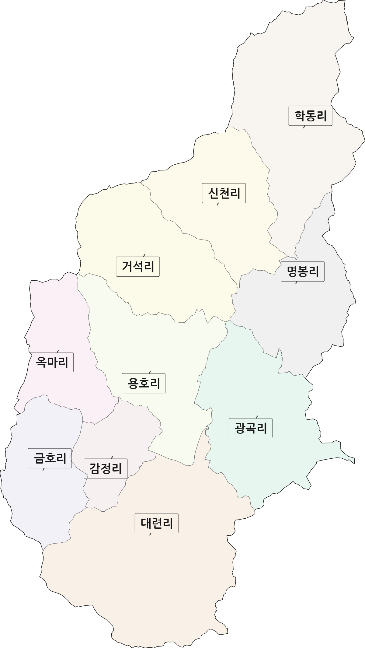 전라남도 보성군 노동면 법정동 리 구분 행정구역 경계 지도