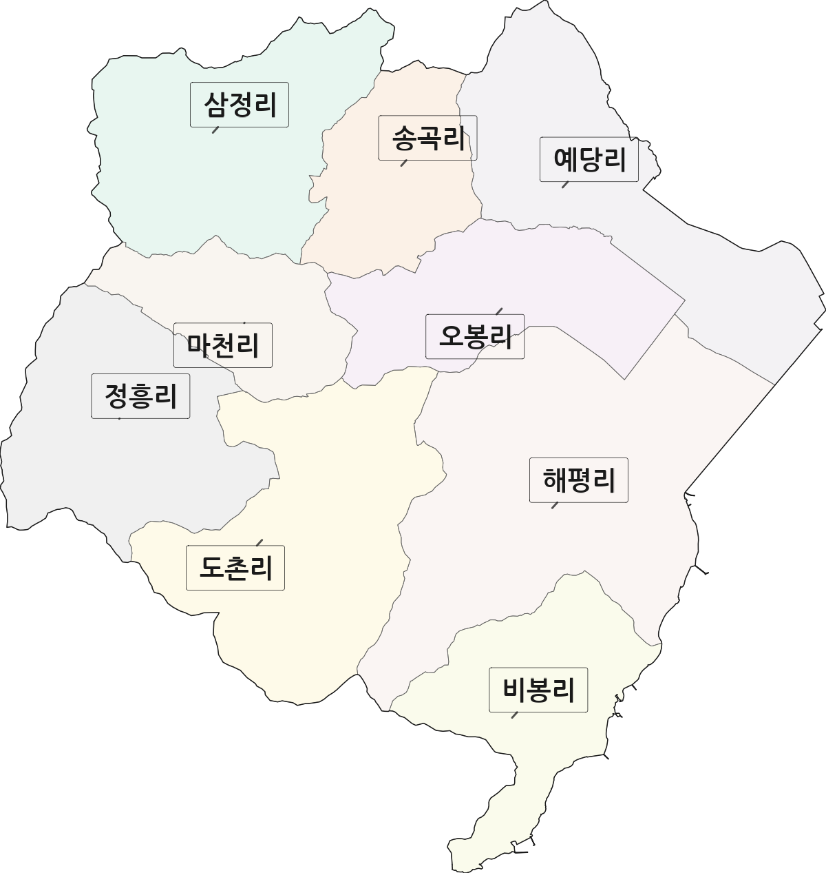 전라남도 보성군 득량면 법정동 리 구분 행정구역 경계 지도