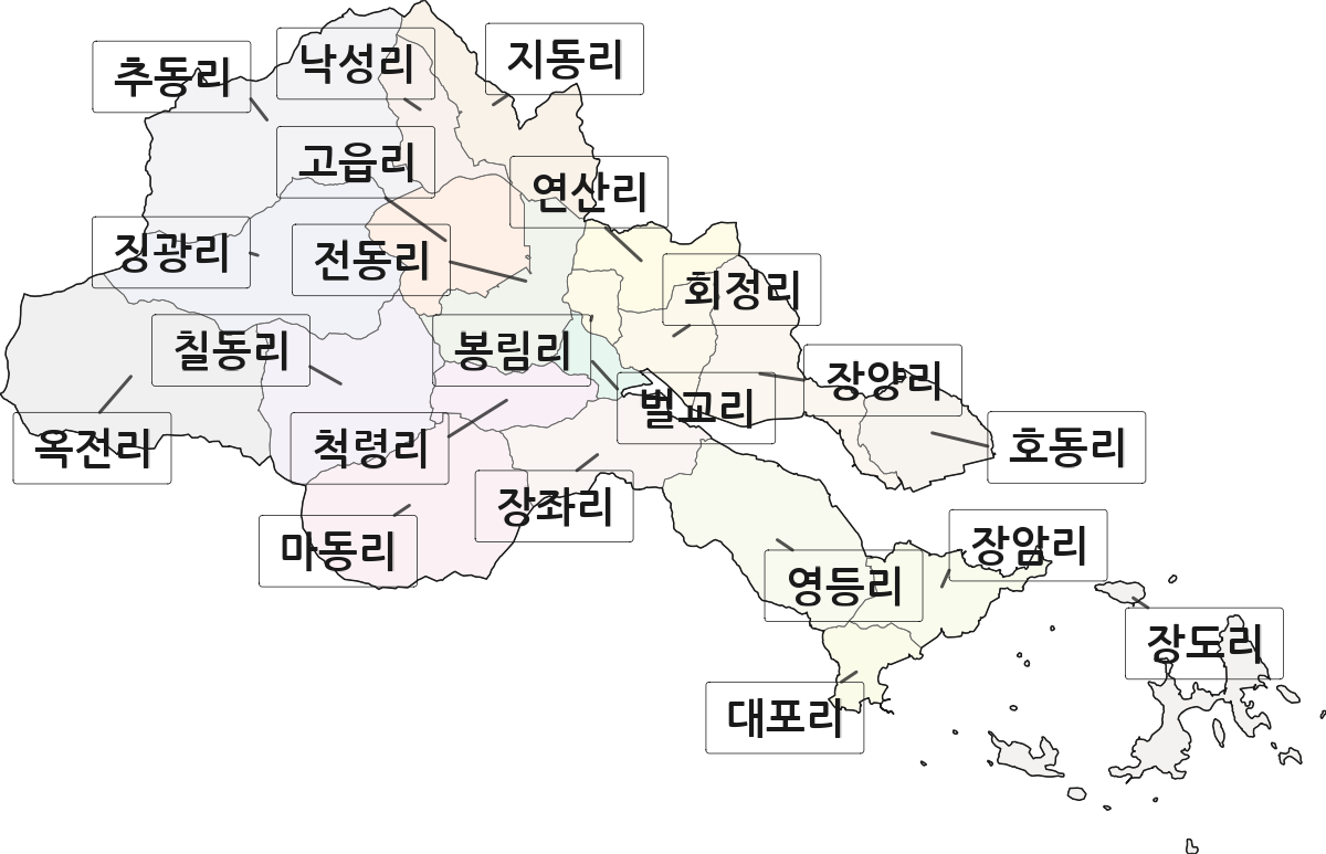 전라남도 보성군 벌교읍 법정동 리 구분 행정구역 경계 지도
