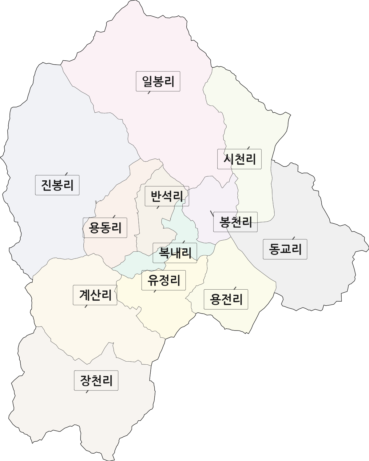 전라남도 보성군 복내면 법정동 리 구분 행정구역 경계 지도