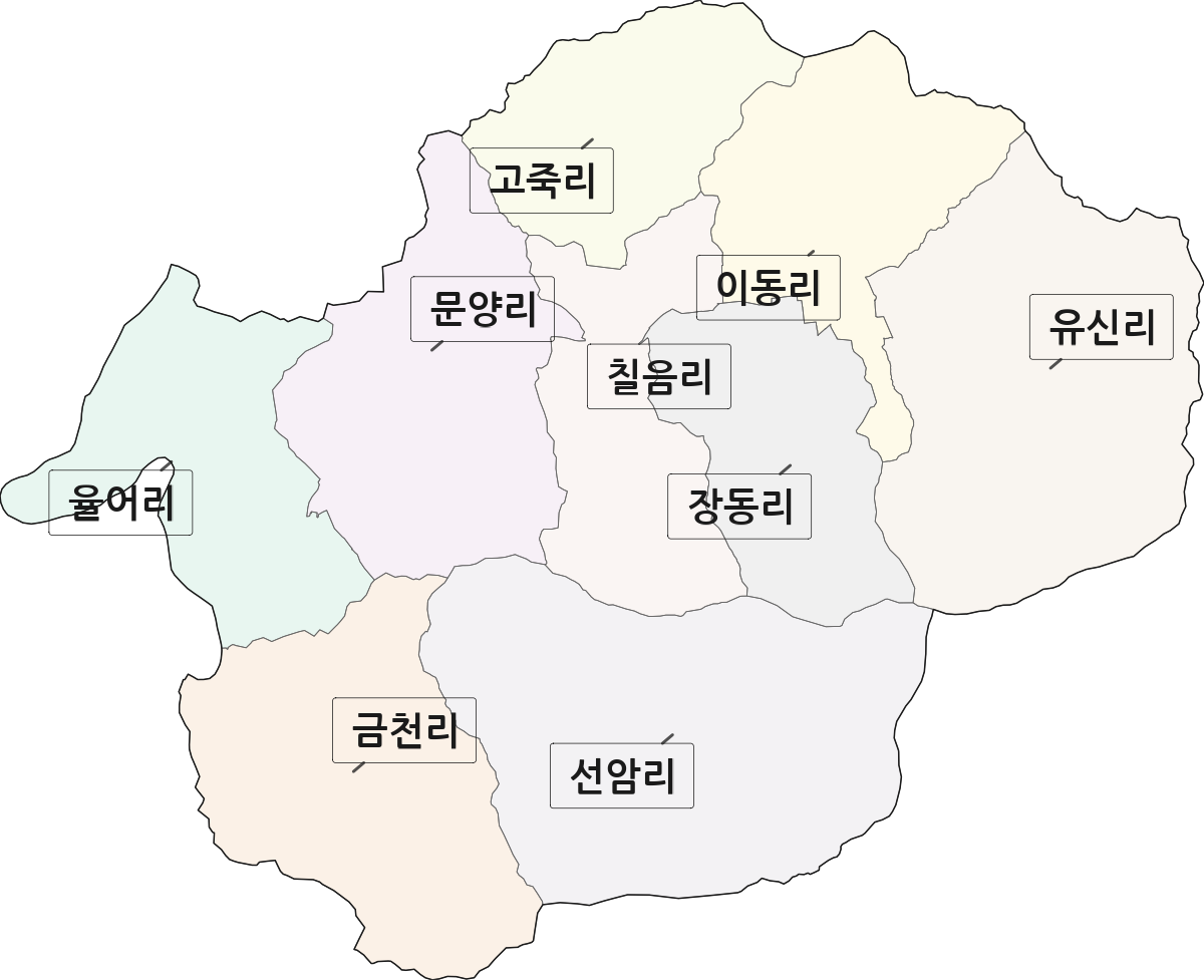전라남도 보성군 율어면 법정동 리 구분 행정구역 경계 지도