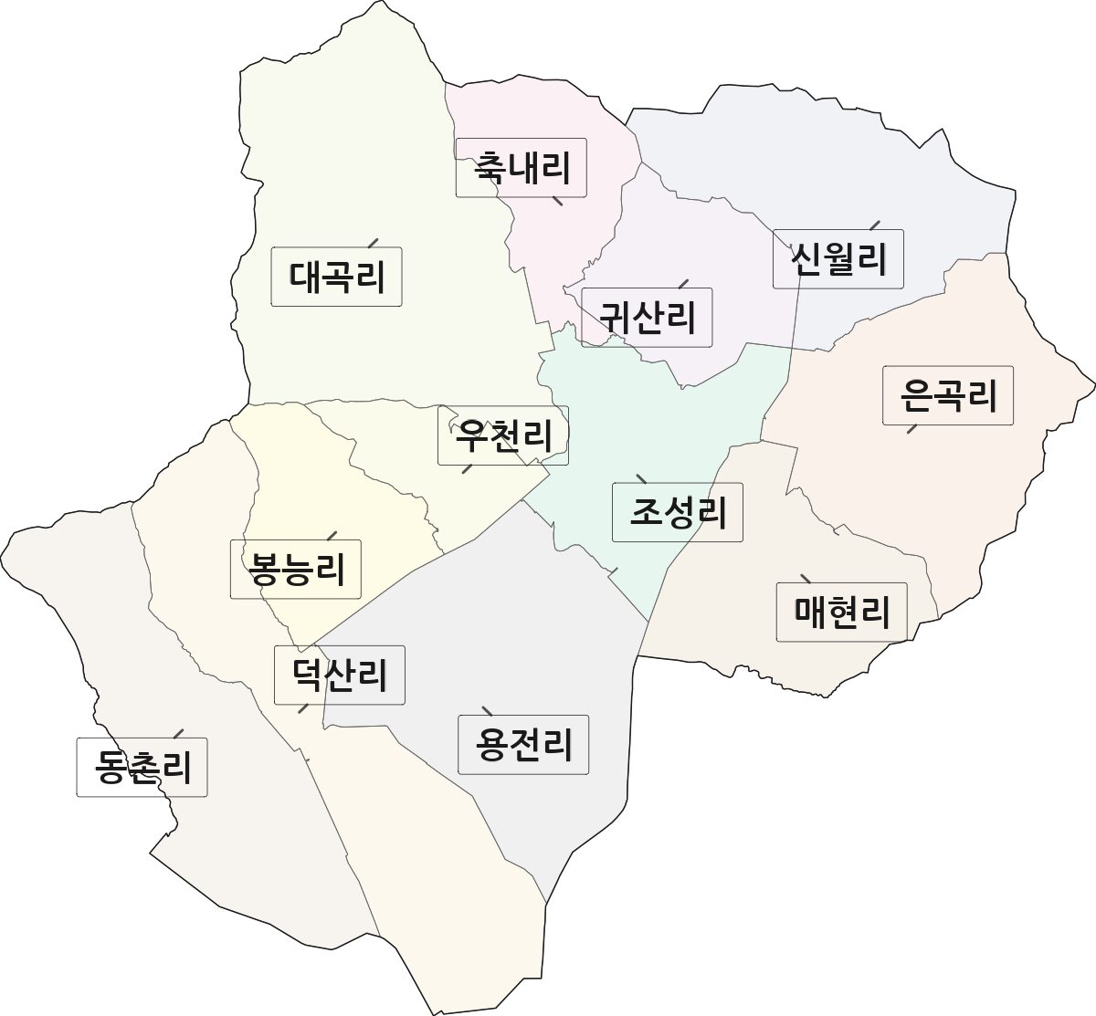 전라남도 보성군 조성면 법정동 리 구분 행정구역 경계 지도