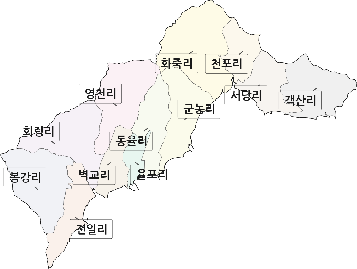 전라남도 보성군 회천면 법정동 리 구분 행정구역 경계 지도